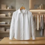 Front view of Aura Luxe white women's shirt with intricate tonal floral embroidery on sleeves (2)