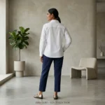 Front view of Aura Luxe white women's shirt with intricate tonal floral embroidery on sleeves (4)