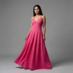 Hot Pink Textured Maxi Dress with Cut Out Plunge Neckline (1)