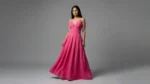 Hot Pink Textured Maxi Dress with Cut Out Plunge Neckline (1)