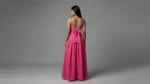 Hot Pink Textured Maxi Dress with Cut Out Plunge Neckline (4)