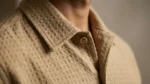 Men's Beige Waffle Knit Cuban Collar Shirt with Palm Tree Embroidery (3)