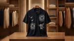 Men's Black Knit Sun & Cherub Graphic Cuban Collar Shirt (3)