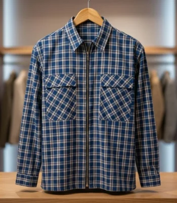 Men's Blue Plaid Checkered Zip Up Overshirt – Premium Casual Fit (2)