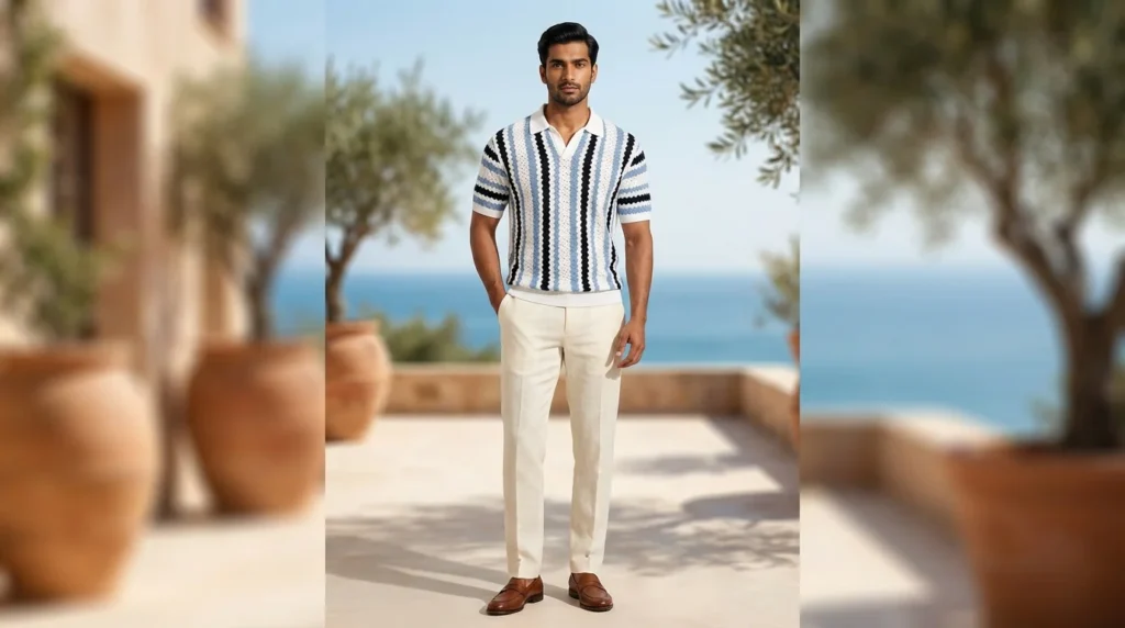 Men’s Blue and Black Zigzag Striped Knit Polo T Shirt (3)