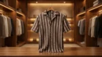 Men's Brown Vertical Stripe Textured Knit Resort Shirt (3)