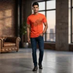 Men's Burnt Orange Dragon Embellished Premium Cotton Slim Fit T Shirt (1)