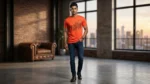 Men's Burnt Orange Dragon Embellished Premium Cotton Slim Fit T Shirt (1)