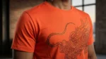 Men's Burnt Orange Dragon Embellished Premium Cotton Slim Fit T Shirt (4)