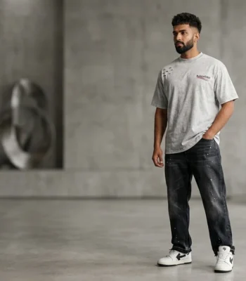 Men’s Distressed Grey Oversized Graphic T Shirt – Premium Urban Fit (1)