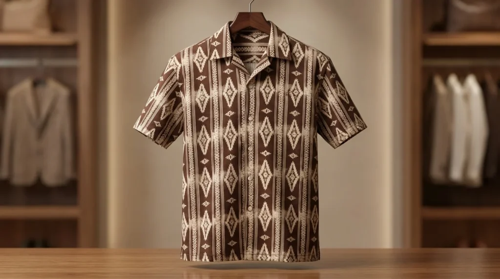 Men’s Earth Tone Tribal Ikat Print Premium Resort Shirt (2)