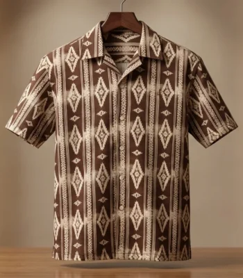 Men’s Earth Tone Tribal Ikat Print Premium Resort Shirt (2)
