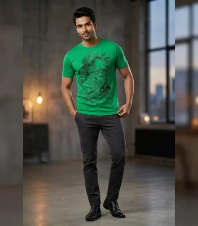 Men's Emerald Green Lion Graphic Premium Slim Fit T Shirt (2)