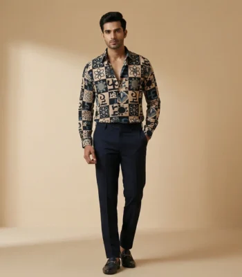 Men’s Indigo & Beige Mandala Print Premium Full Sleeve Cotton Shirt (3)