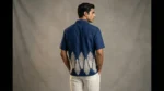 Men’s Indigo Blue Embroidered Linen Cuban Collar Half Sleeve Shirt (1)