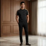 Men's Luxury Monogram Embossed Black Pocket T Shirt (1)