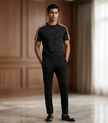 Men's Luxury Monogram Embossed Black Pocket T Shirt (1)