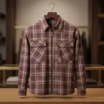 Men’s Maroon Plaid Zip Front Overshirt – Premium Cotton Shacket (3)