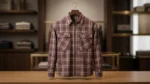 Men’s Maroon Plaid Zip Front Overshirt – Premium Cotton Shacket (3)