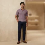 Men's Mauve Ribbed Knit Premium Polo T Shirt Slim Fit (2)