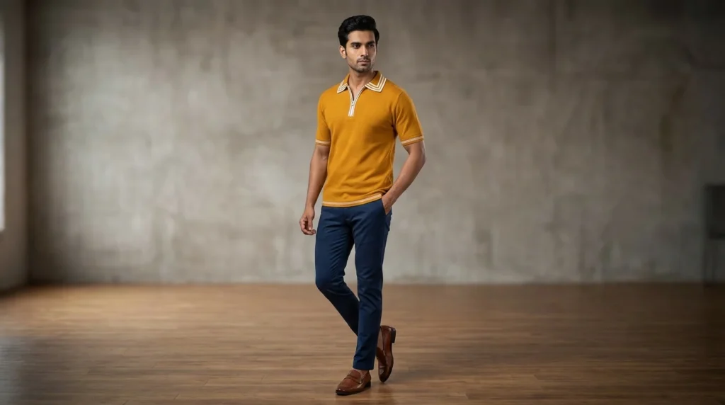 Men's Mustard Yellow Premium Knit Quarter Zip Polo T Shirt (2)