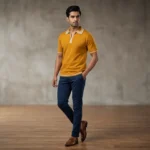 Men's Mustard Yellow Premium Knit Quarter Zip Polo T Shirt (2)