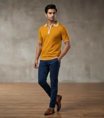 Men's Mustard Yellow Premium Knit Quarter Zip Polo T Shirt (2)