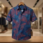 Men's Navy Blue Abstract Wing Print Premium Half Sleeve Resort Shirt (3)