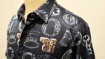Men's Navy Blue Roberto Cavalli Monogram Print Resort Shirt (4)