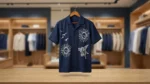 Men's Navy Blue Sun & Cherub Graphic Relaxed Fit Resort Shirt (4)