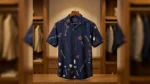 Men's Navy Floral Print Premium Cotton Cuban Collar Half Sleeve Shirt (3)