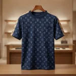 Men's Navy Monogram Premium Crew Neck T Shirt with Contrast Panel (2)