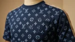 Men's Navy Monogram Premium Crew Neck T Shirt with Contrast Panel (4)