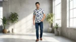 Men’s Navy & Yellow Floral Print Premium Casual Shirt (2)