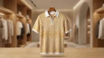 Men's Ochre Geometric Knit Quarter Zip Polo T Shirt – Premium Slim Fit (3)