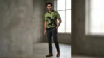 Men's Olive Green Bird Intarsia Knit Polo T Shirt Premium Slim Fit (3)