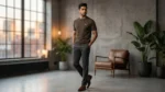 Men's Olive Green Waffle Knit Textured Slim Fit T Shirt (3)