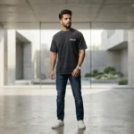 Men's Oversized Distressed Charcoal Grey Graphic T Shirt (1)