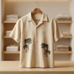 Men's Premium Beige Textured Resort Shirt with Palm Embroidery (4)