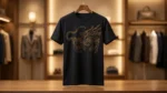 Men's Premium Black Crew Neck T Shirt with Gold Rhinestone Dragon (2)