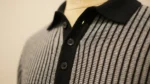 Men's Premium Black & Grey Vertical Striped Knit Polo T Shirt (1)