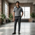 Men's Premium Black & Grey Vertical Striped Knit Polo T Shirt (2)