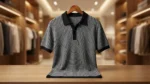 Men's Premium Black & Grey Vertical Striped Knit Polo T Shirt (4)