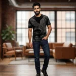 Men's Premium Black Velvet Eagle Graphic T Shirt (2)