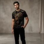 Men's Premium Black Velvet Tiger Print Slim Fit T Shirt (5)
