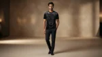 Men's Premium Black Velvet Wolf Embellished Slim Fit T Shirt (1)