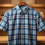 Men’s Premium Blue Plaid Check Short Sleeve Formal Casual Shirt (4)