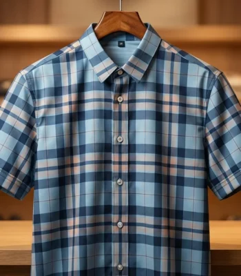 Men’s Premium Blue Plaid Check Short Sleeve Formal Casual Shirt (4)