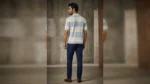 Men's Premium Blue and White Striped Knitted Cotton Polo T Shirt (1)
