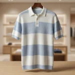 Men's Premium Blue and White Striped Knitted Cotton Polo T Shirt (3)